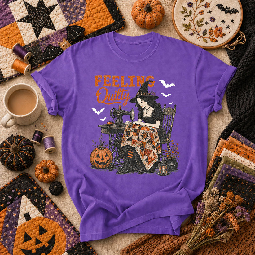 Feeling Quilty Witch Halloween T-Shirt - Heather Team Purple