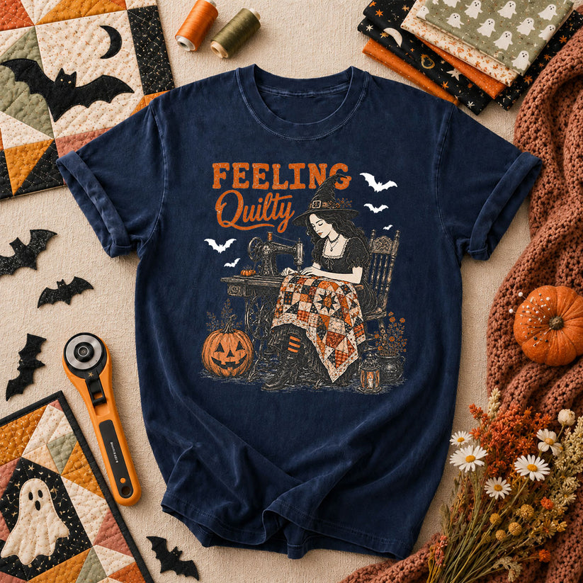 Feeling Quilty Witch Halloween T-Shirt - Navy