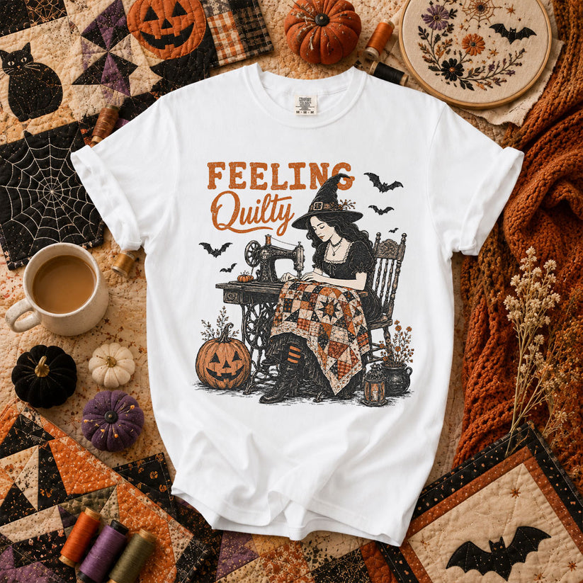 Feeling Quilty Witch Halloween T-Shirt - White