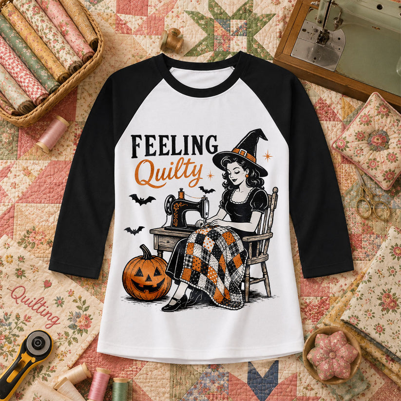 Feeling Quilty Witch Vintage Raglan Sleeve - Black