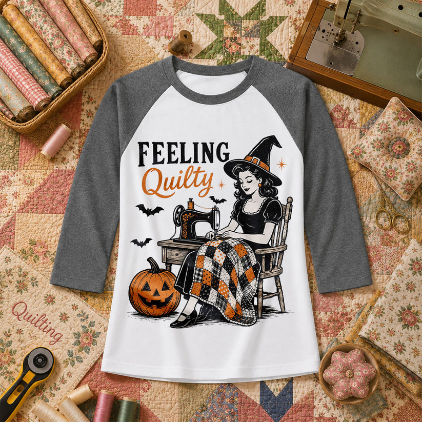 Feeling Quilty Witch Vintage Raglan Sleeve - Deep Heather