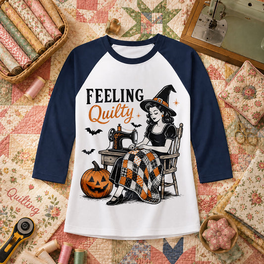 Feeling Quilty Witch Vintage Raglan Sleeve - Navy