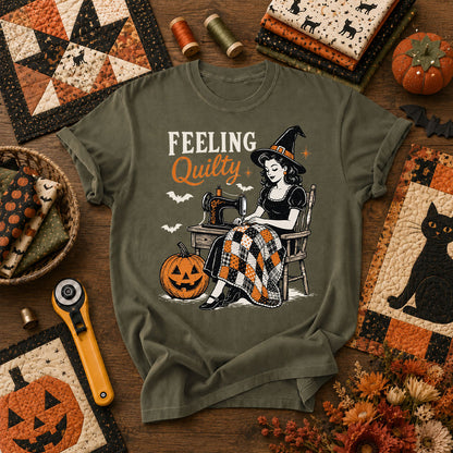 Feeling Quilty Witch Vintage T-Shirt - Military Green