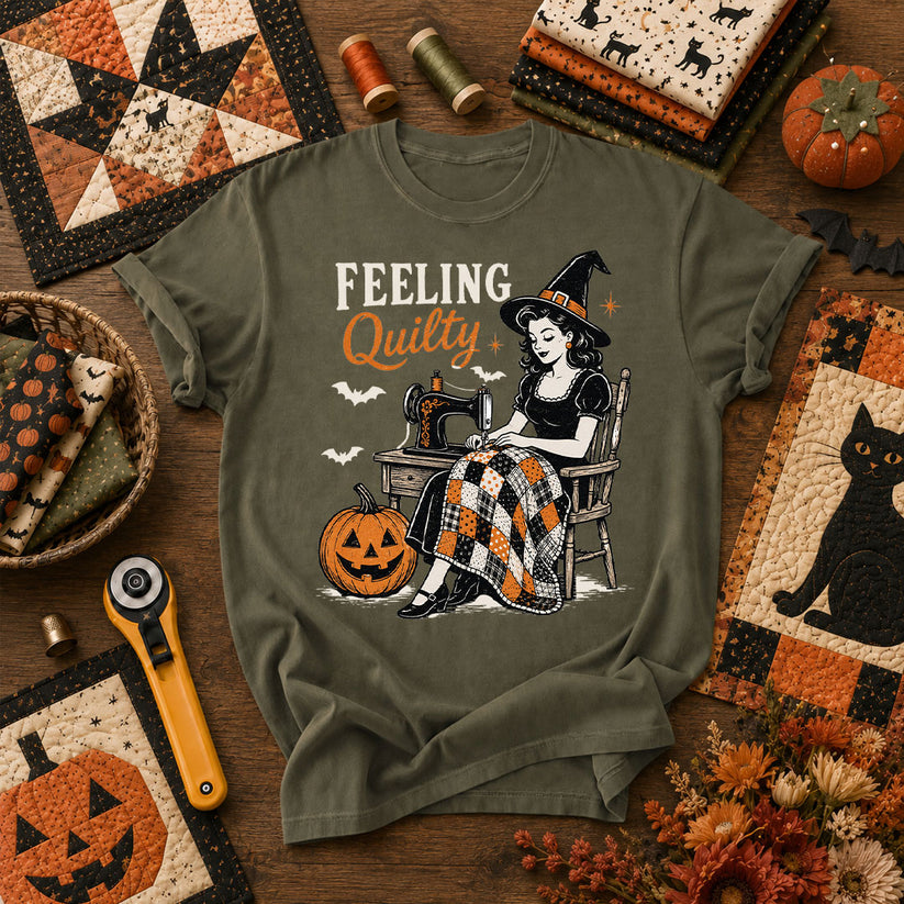 Feeling Quilty Witch Vintage T-Shirt - Military Green