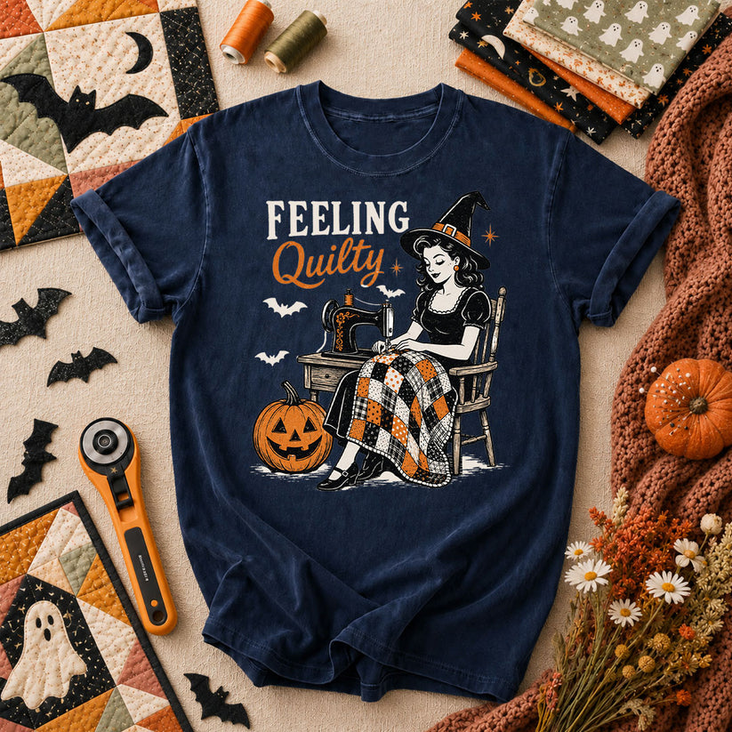 Feeling Quilty Witch Vintage T-Shirt - Navy