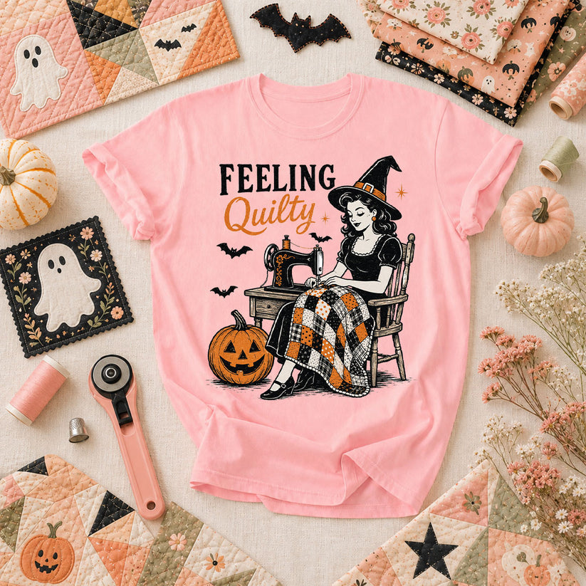 Feeling Quilty Witch Vintage T-Shirt - Pink