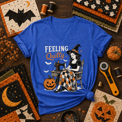 Feeling Quilty Witch Vintage Women's V-Neck - Heather True Royal