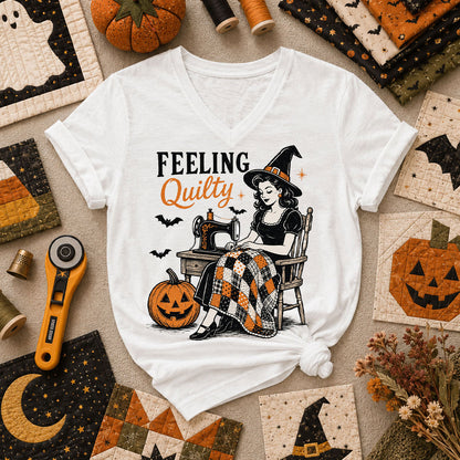 Feeling Quilty Witch Vintage Women's V-Neck - White