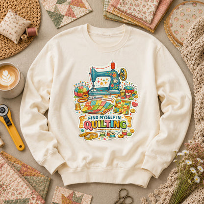 Find Myself In Quilting Sewing Machine Long Sleeve - Natural