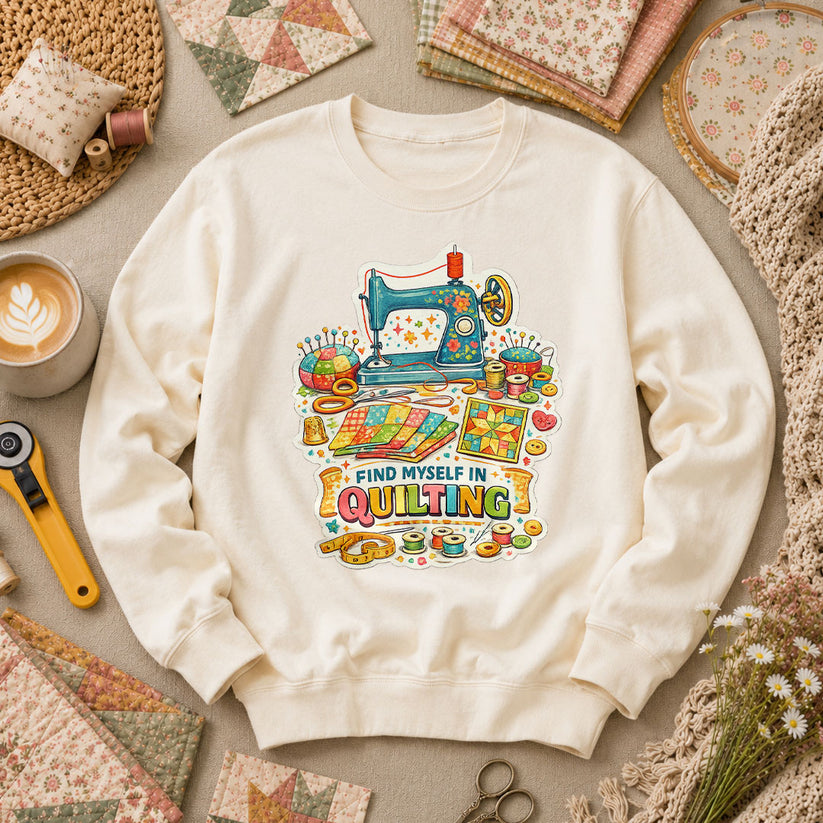 Find Myself In Quilting Sewing Machine Long Sleeve - Natural