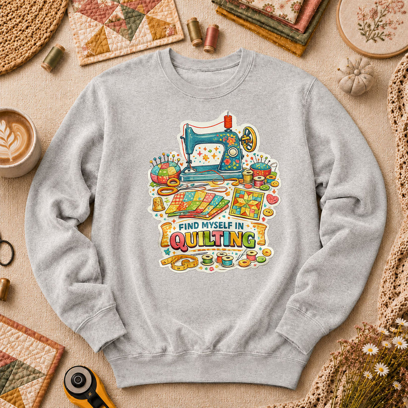 Find Myself In Quilting Sewing Machine Long Sleeve - Sport Grey