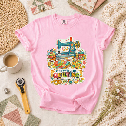Find Myself In Quilting Sewing Machine T-Shirt - Blossom