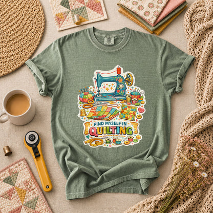 Find Myself In Quilting Sewing Machine T-Shirt - Forest Green