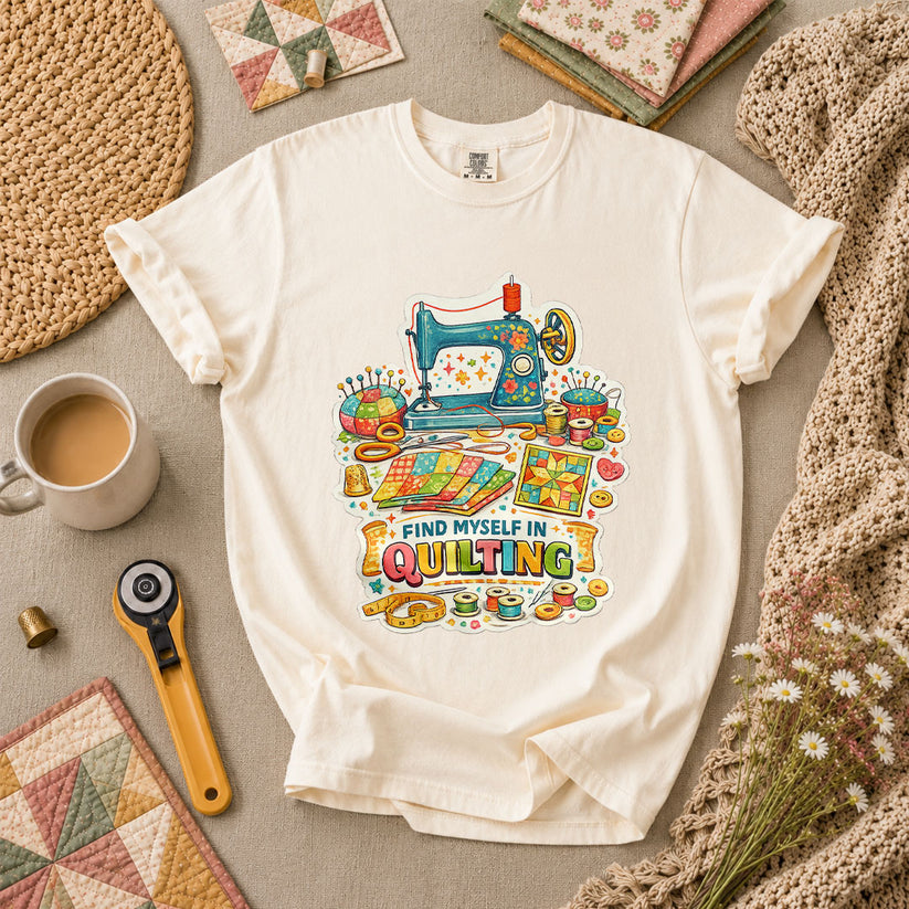 Find Myself In Quilting Sewing Machine T-Shirt - Ivory