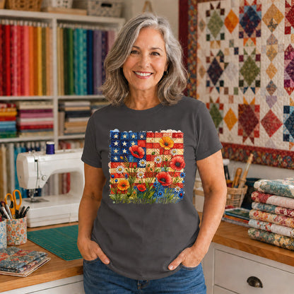 American Flag Wildflower Patchwork T-shirt