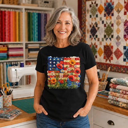 American Flag Wildflower Patchwork T-shirt