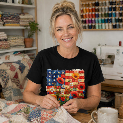 American Flag Wildflower Patchwork T-shirt