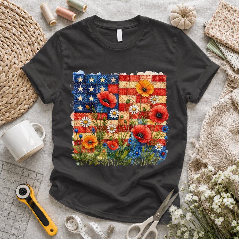 American Flag Wildflower Patchwork T-shirt