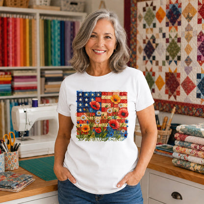 American Flag Wildflower Patchwork T-shirt