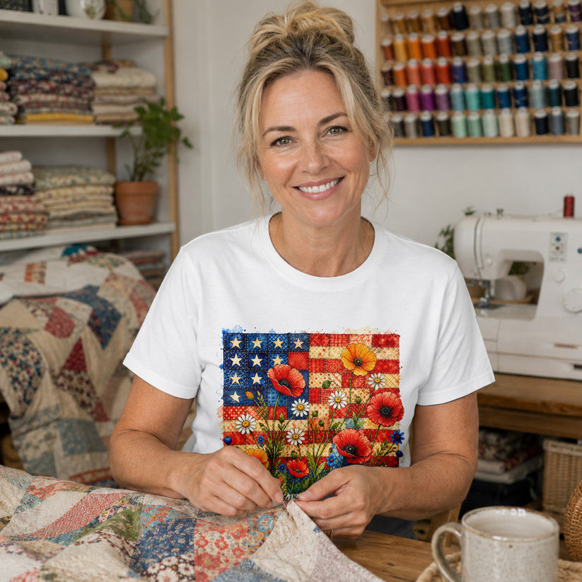 American Flag Wildflower Patchwork T-shirt