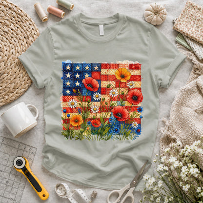 American Flag Wildflower Patchwork T-shirt