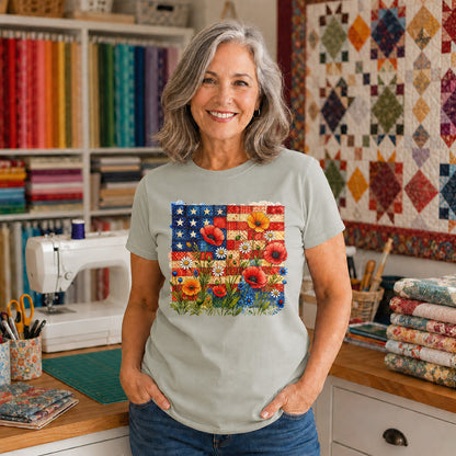 American Flag Wildflower Patchwork T-shirt