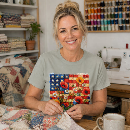 American Flag Wildflower Patchwork T-shirt