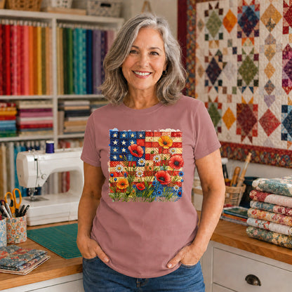 American Flag Wildflower Patchwork T-shirt