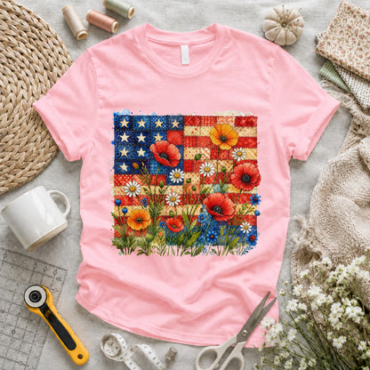 American Flag Wildflower Patchwork T-shirt