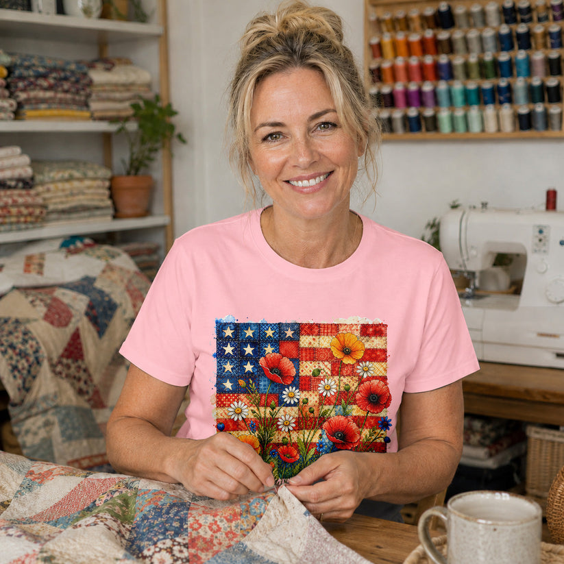 American Flag Wildflower Patchwork T-shirt