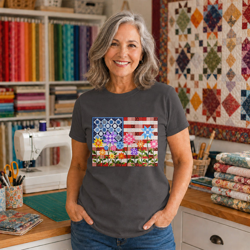 American Flag Quilt T-shirt