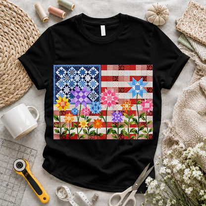 American Flag Quilt T-shirt