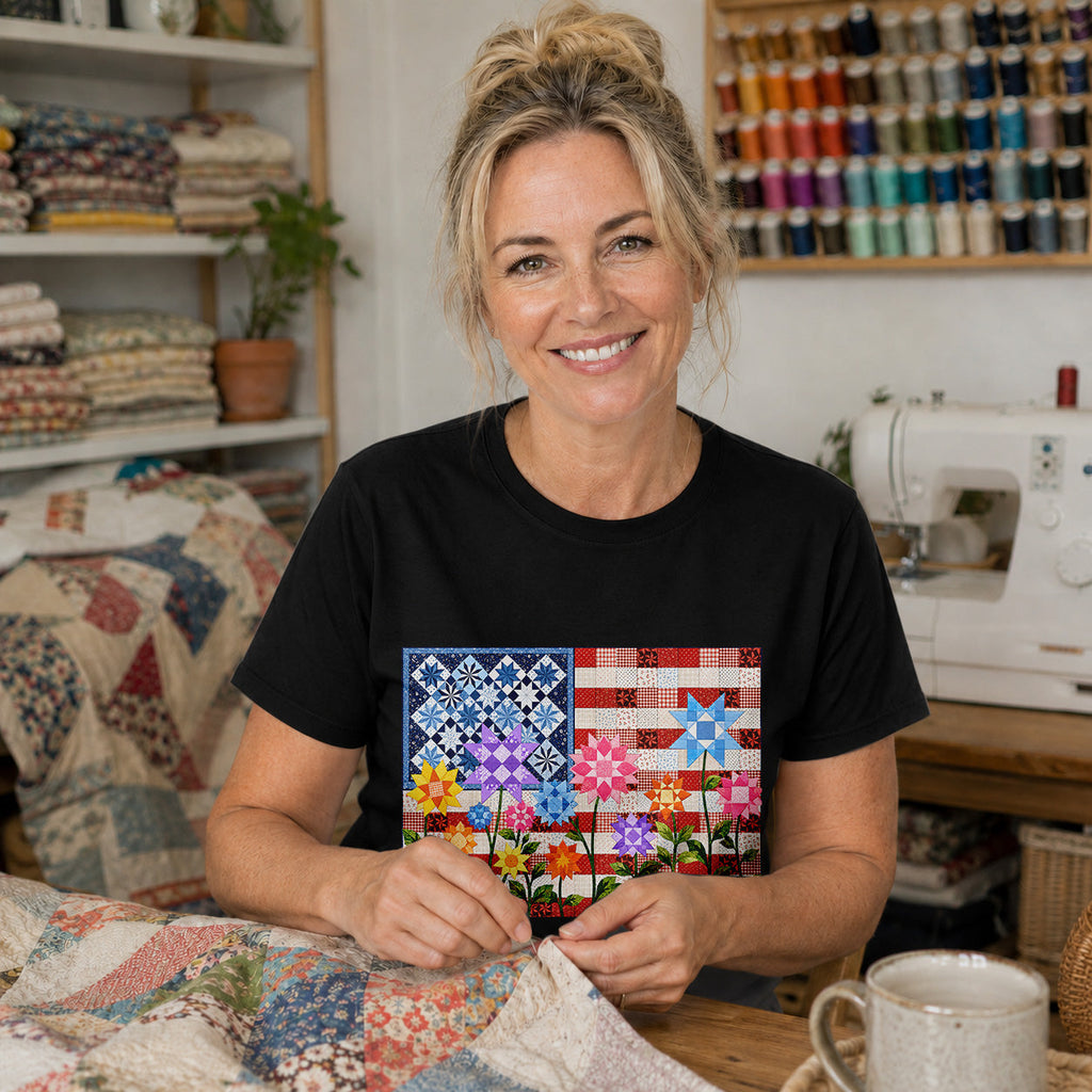 American Flag Quilt T-shirt