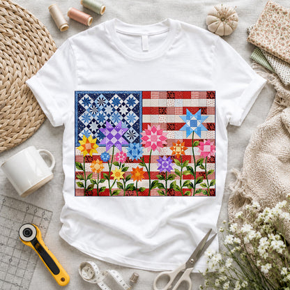 American Flag Quilt T-shirt