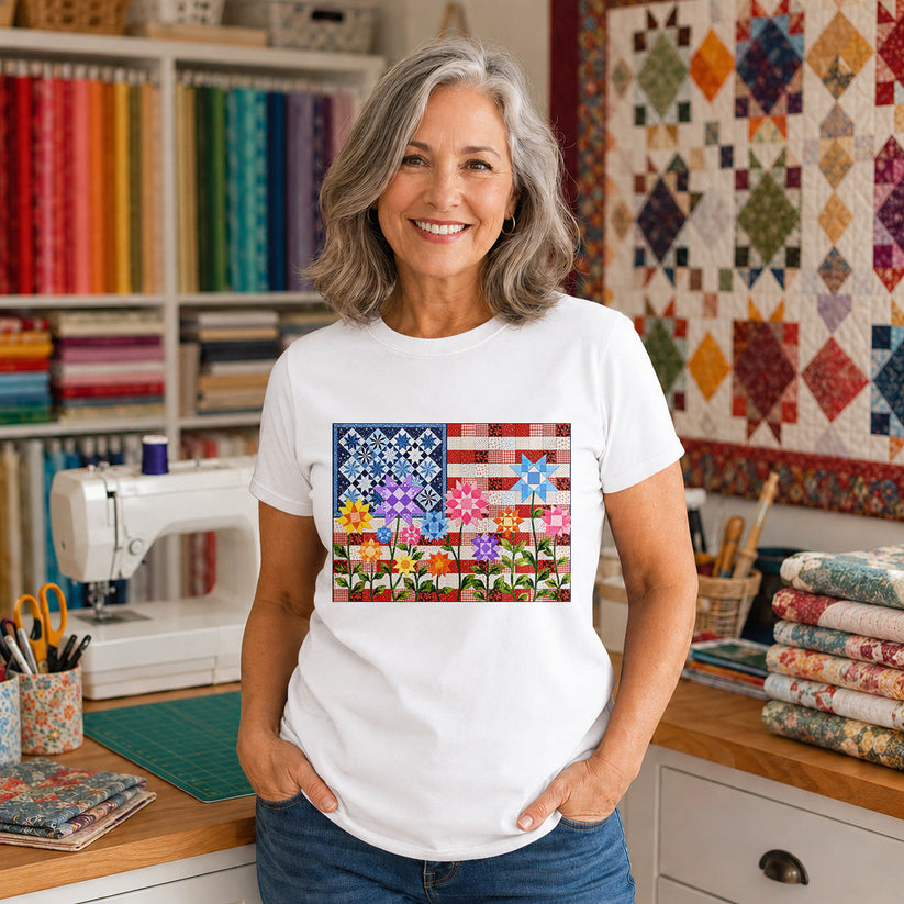 American Flag Quilt T-shirt