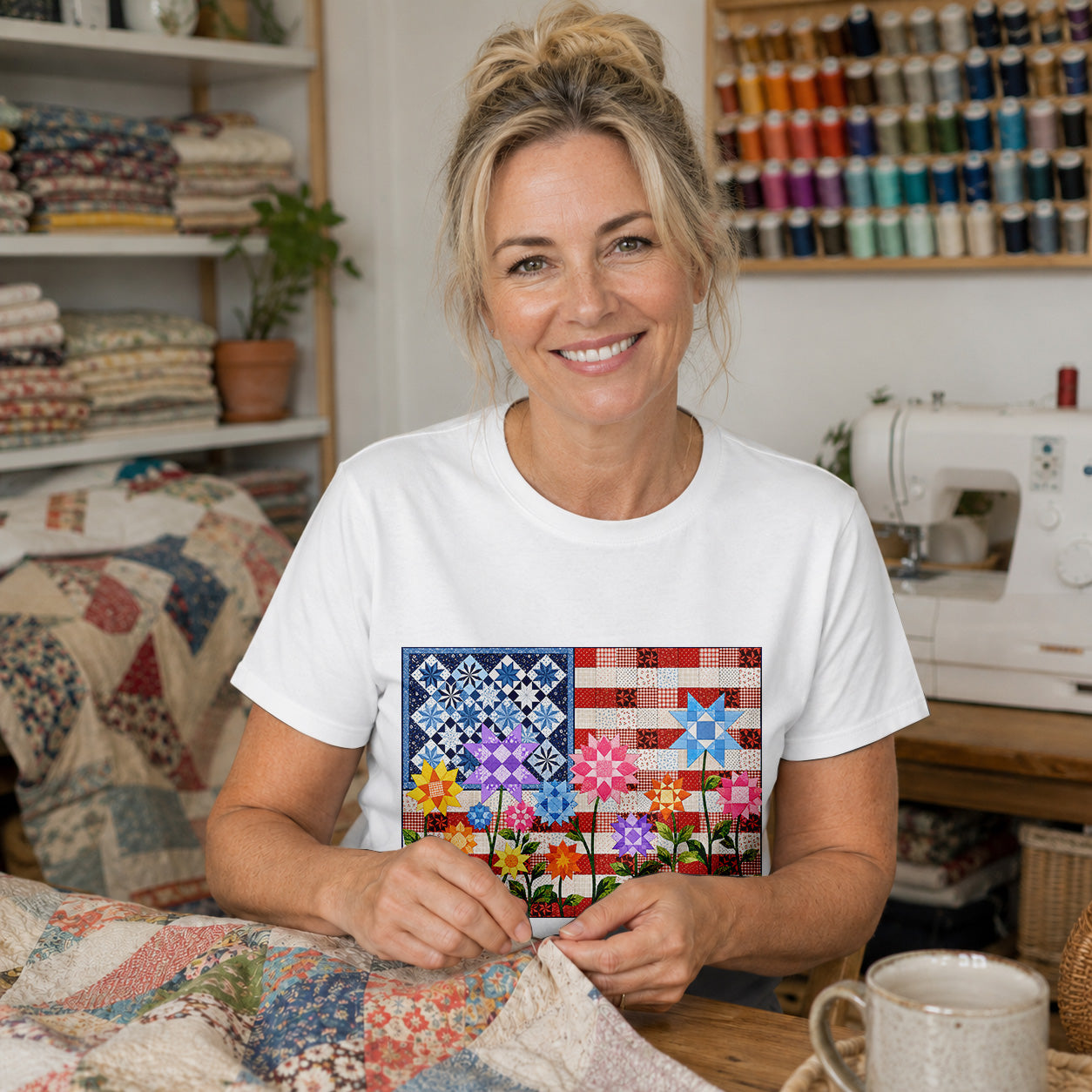 American Flag Quilt T-shirt