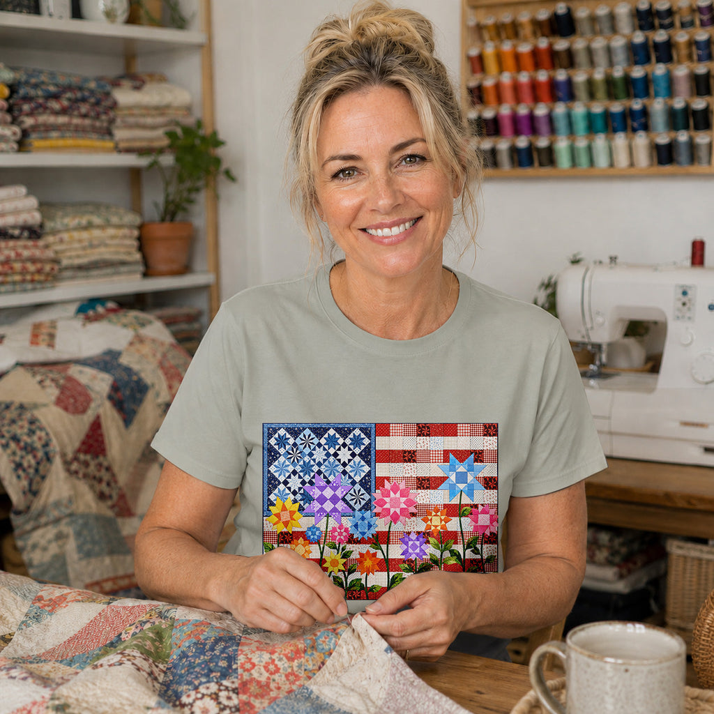 American Flag Quilt T-shirt