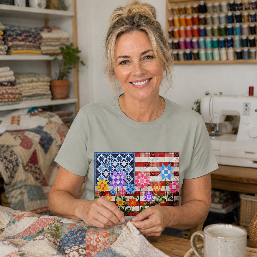 American Flag Quilt T-shirt