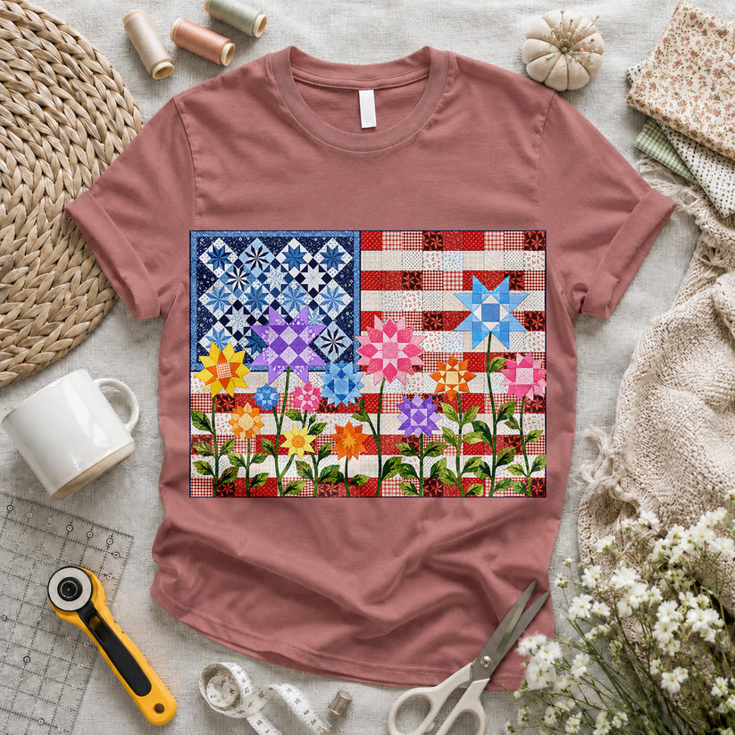 American Flag Quilt T-shirt
