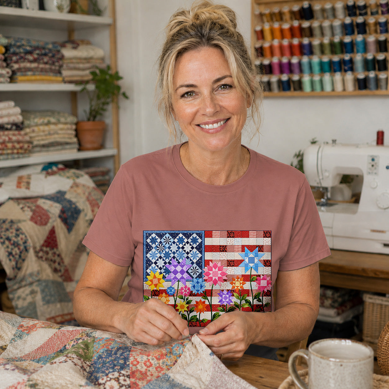American Flag Quilt T-shirt