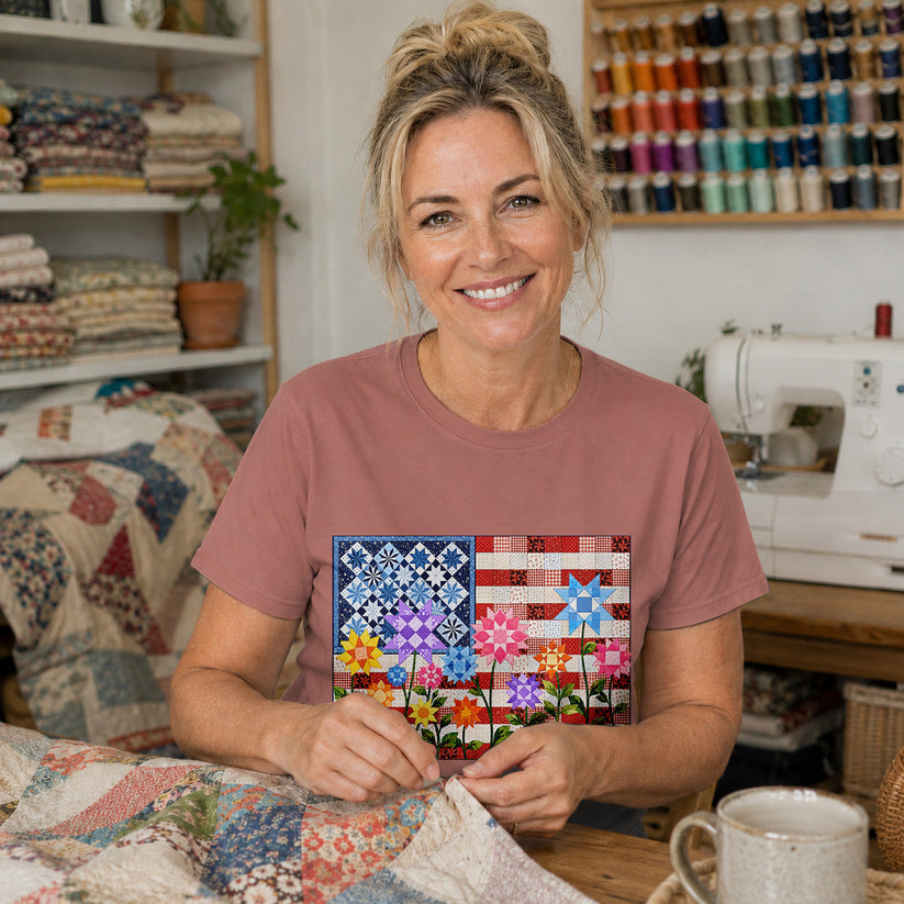 American Flag Quilt T-shirt