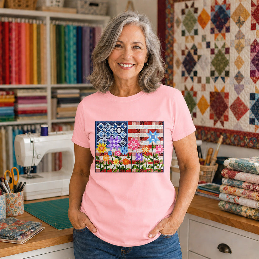 American Flag Quilt T-shirt