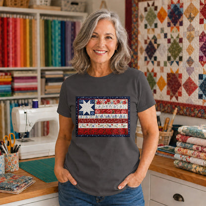 American Flag Floral Quilt T-shirt