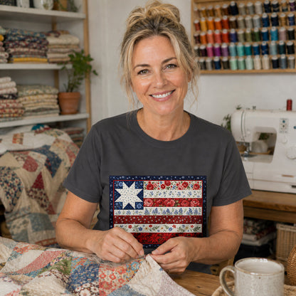 American Flag Floral Quilt T-shirt