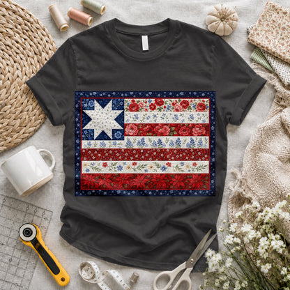 American Flag Floral Quilt T-shirt