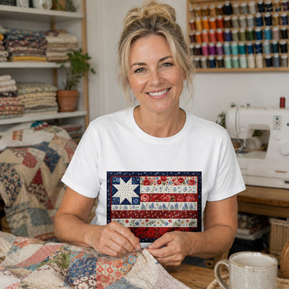 American Flag Floral Quilt T-shirt