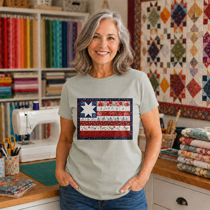 American Flag Floral Quilt T-shirt