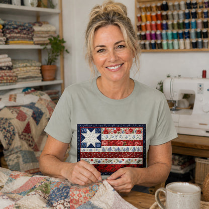 American Flag Floral Quilt T-shirt