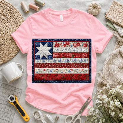 American Flag Floral Quilt T-shirt