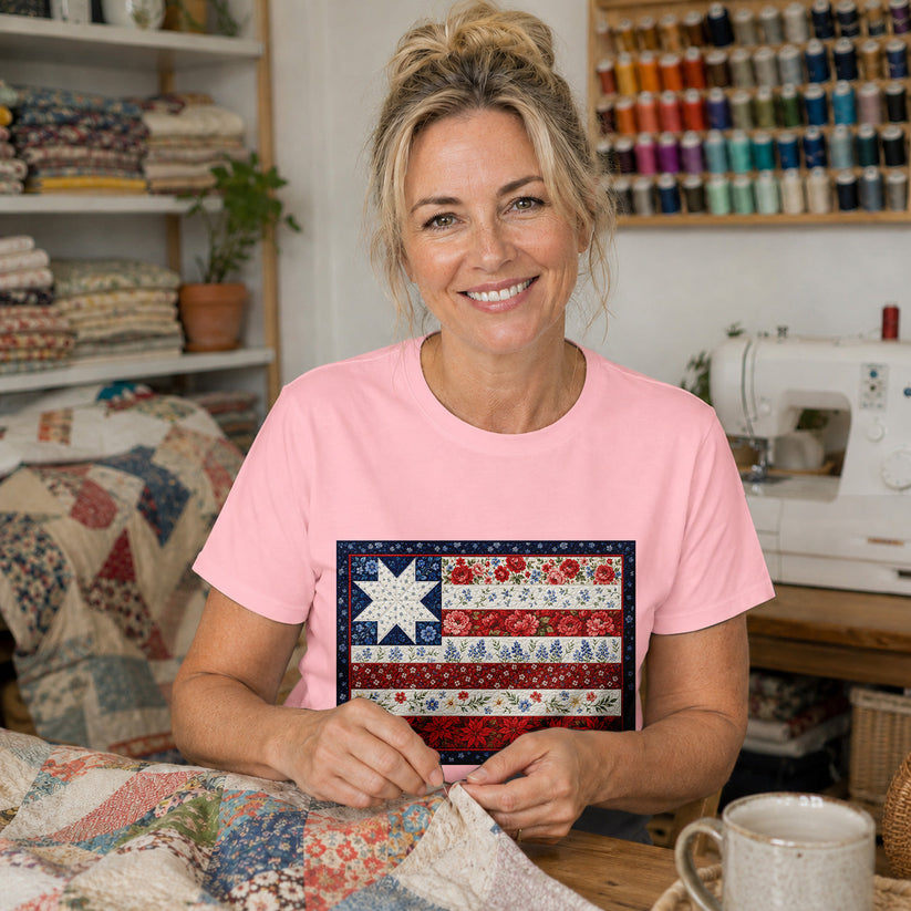 American Flag Floral Quilt T-shirt